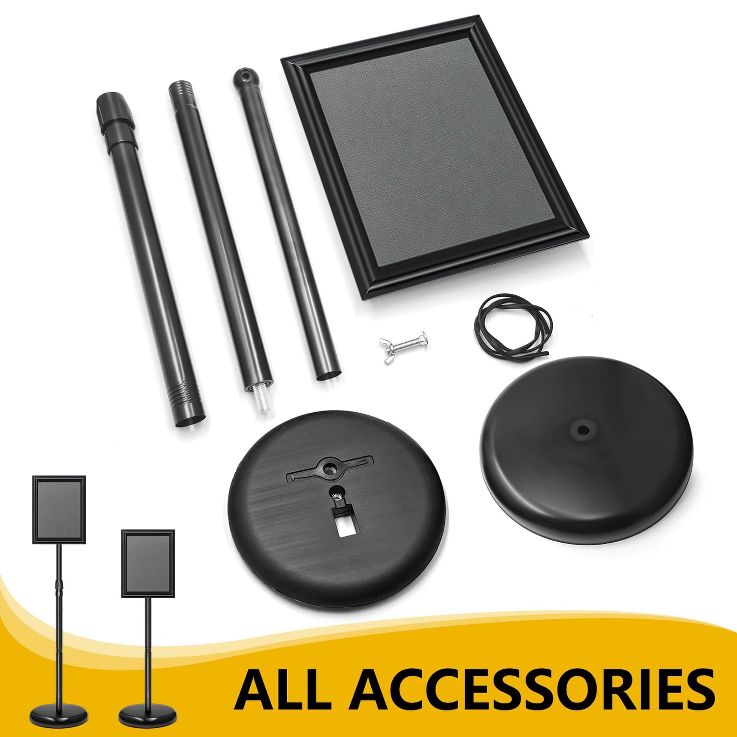 2 Pack Sign Holder Stand 8.5x11 Inch, Adjustable Sign Stand, Floor Standing Sign Holder, Snap-Open Frame Display, 360° Rotation Outdoor Indoor Poster or chalk board Display for advertising,Malls,Black