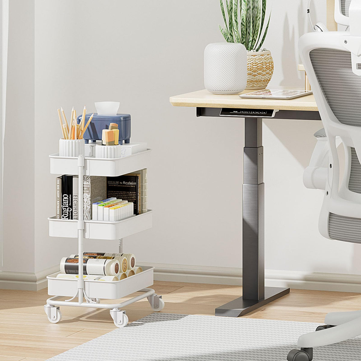 Orchidleaf 3-Tier Modern Metal Rolling Utility Cart with Silent Casters, 15.35x11.81x23.74 inch Heavy Duty Organizing Cart Trolley Organizer for Office, Living Room, Kitchen,(White)