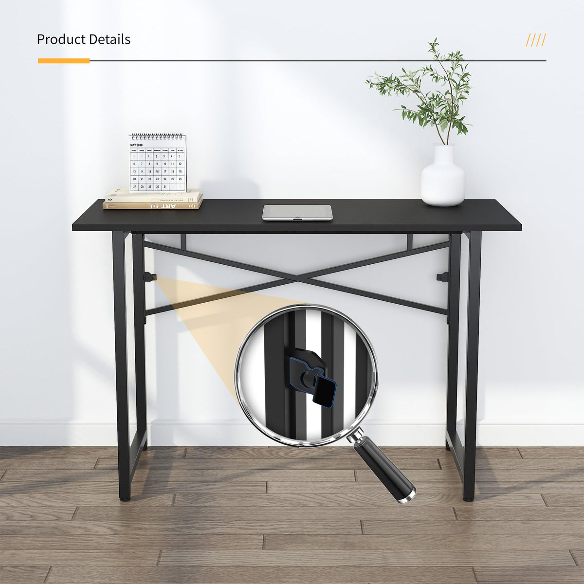 Lutown-Teen Folding Computer Desk 47 inch Writing Gaming Computer Camping Table, No Assembly Required Home Office Desk, Black