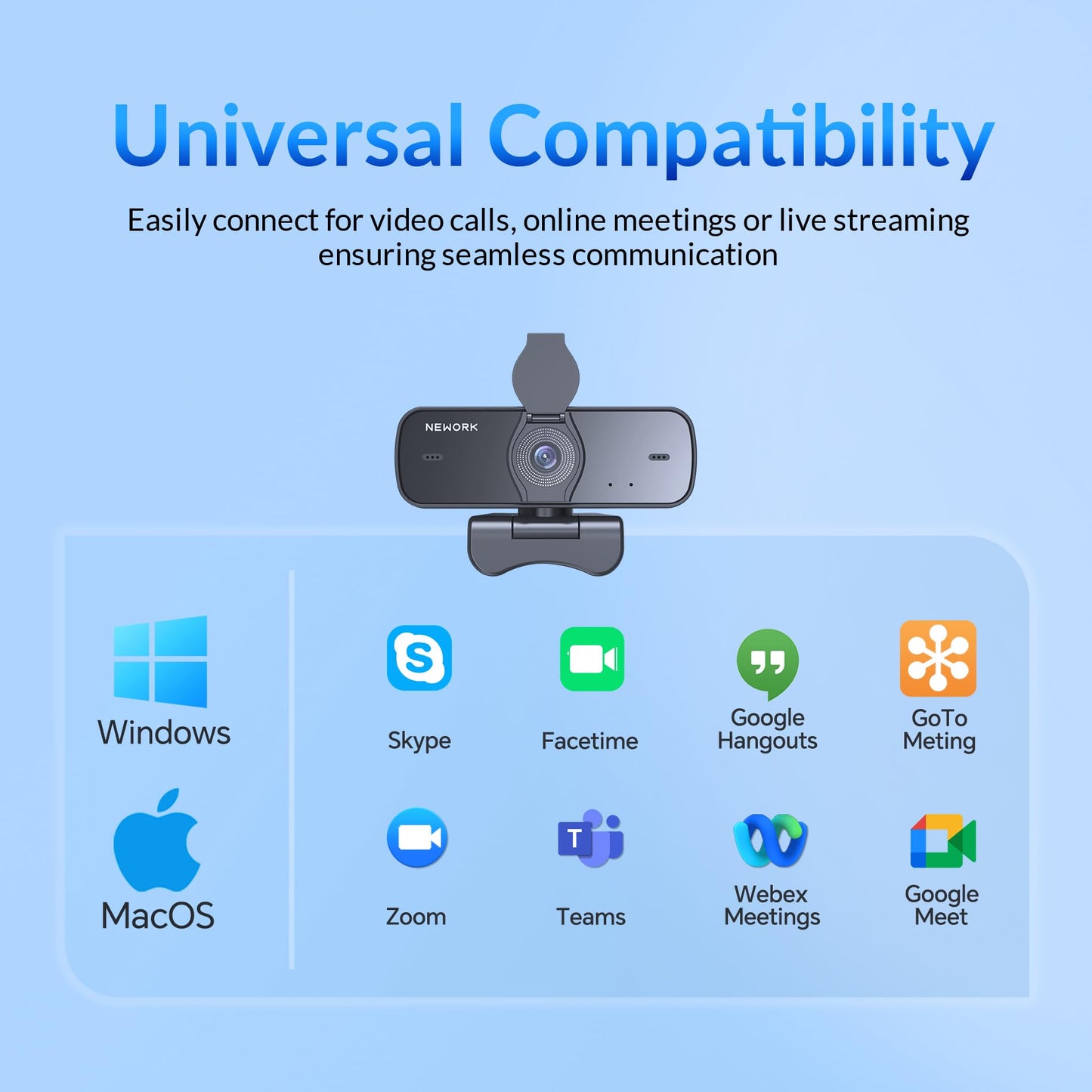 NEWORK 4K Webcam for PC with 2 Noise-Cancelling Microphones, Stable Auto Focus, Plug&Play Computer Camera for Online Teaching, Meetings, and Remote Communication (with Tripod)