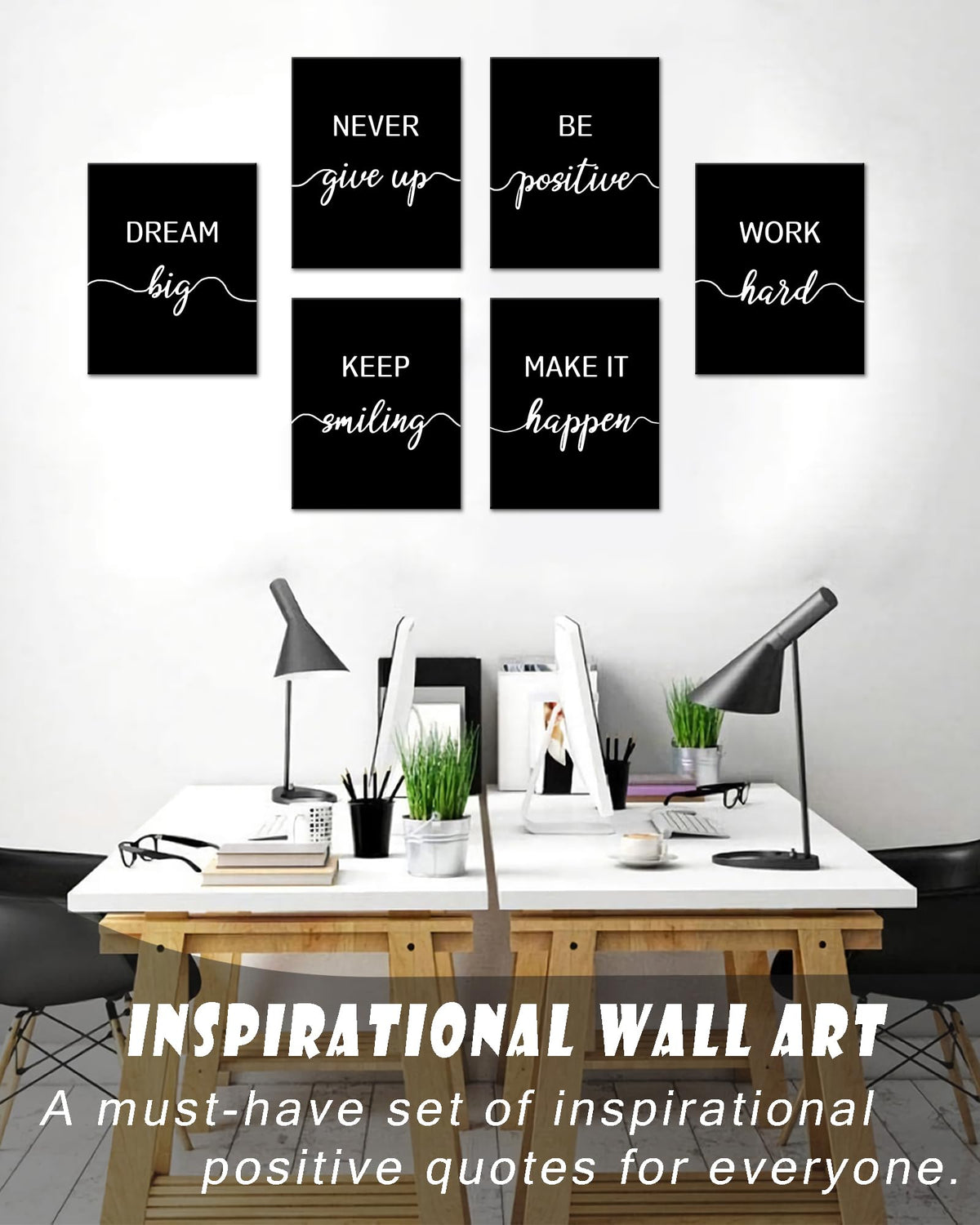 Drsoum Motivational Wall Decor Inspirational Office Wall Art Framed Black Quotes for Living Room Encouraging Canvas Posters for Office Bedroom Sayings - 8 x10in x6 PCS (Framed)