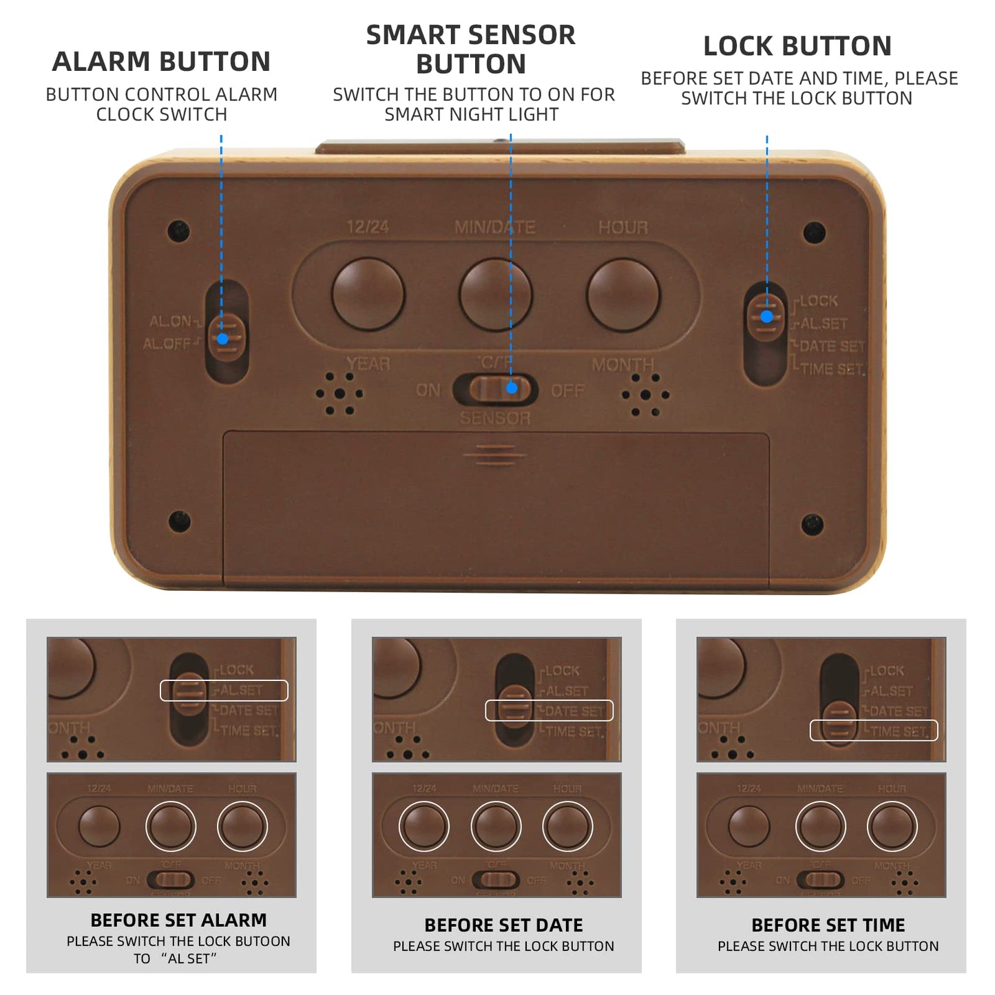 everwood Wooden Digital Battery Operated Alarm Clocks for Bedrooms, Beside, Table, Desk