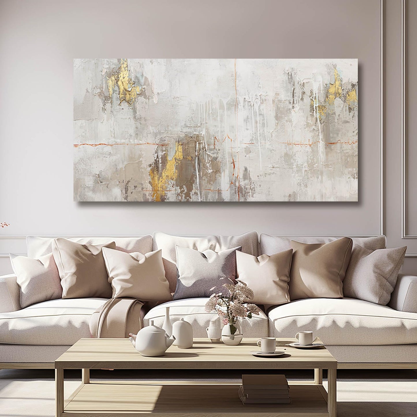 VAYIMDH White Abstract Artwork Home Decor Textured Wall Art for Office Master Bedroom Wall Decor Gold Painting for Walls 24x48 Inch Living Room Picture