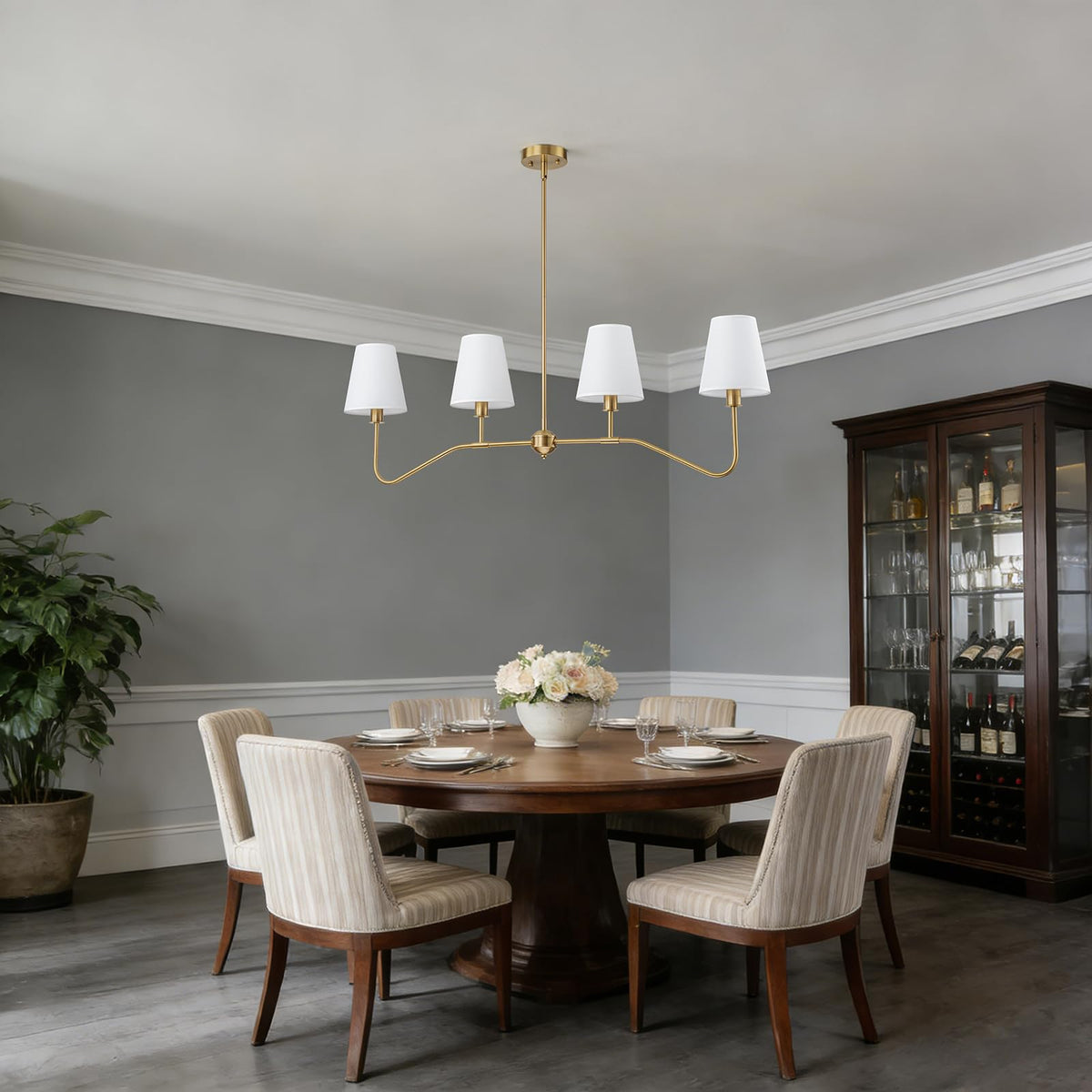 2-Pack Brass Gold Chandeliers Set, 6-Light Modern Fabric Shade Chandelier and 4-Light Linear Kitchen Island Lighting, Antique Classic Hanging Light Fixtures for Dining Room, Living Room Kitchen