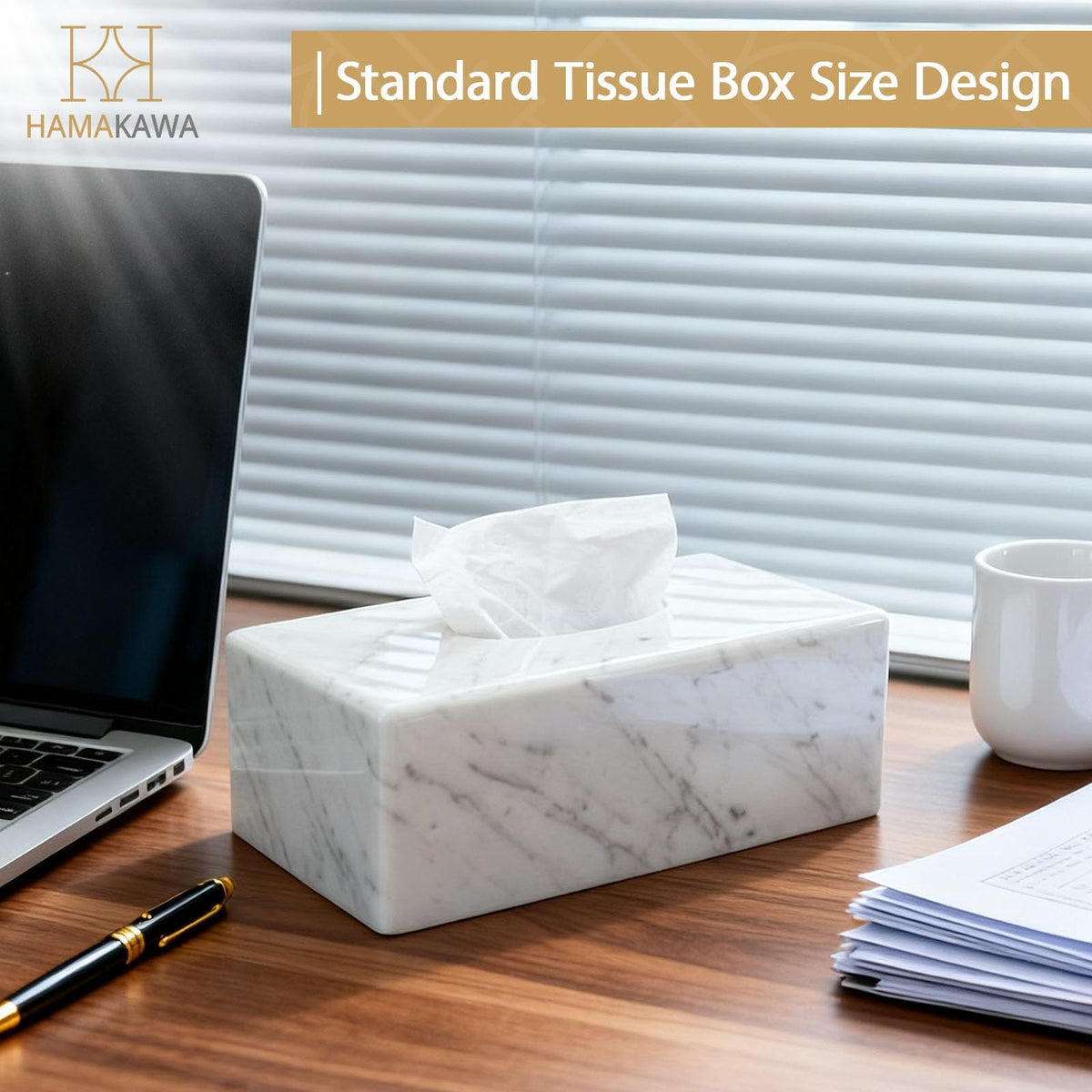 HAMAKAWA Natural Marble Tissue Box Cover, Carrara White Tissue Organizer 10 x 5.7 x 3.5 inch, Heavy Stone Decorative Box, Rectangle Tissue Box Holder for Home Decor, Kitchen, Bathroom, Bedroom