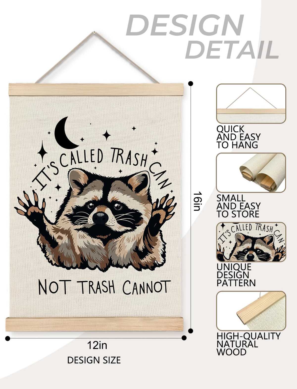 Foritho Funny Motivational Raccoon Poster Wall Art Framed, Gifts for Raccoon Lovers, It's Called Trash Can Inspirational Trash Panda Canvas Prints Wall Decor for Home Kitchen Office, 12x16 Inch