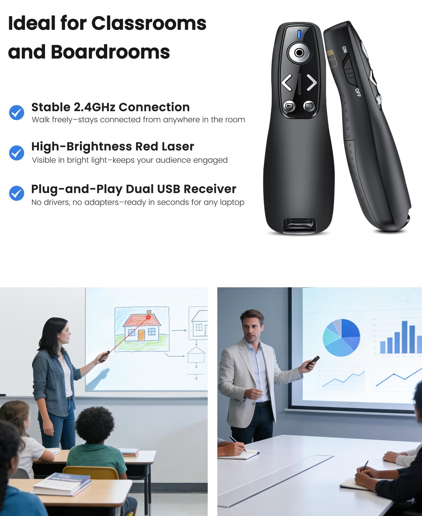 Presentation Clicker Wireless Presenter Remote for PowerPoint, Powerpoint Clicker with Volume Control PowerPoint Slide Advancer for Mac, Computer, Laptop