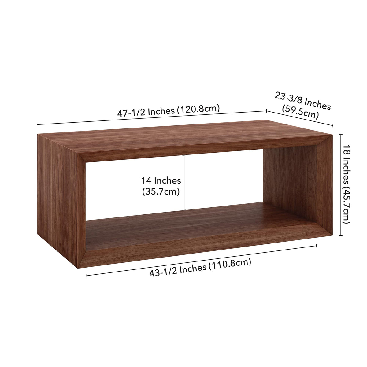 Henn&Hart 48" Rectangular Wood Coffee Table with Open Storage Shelf for Living Room, Family Room, or Office, Medium Walnut