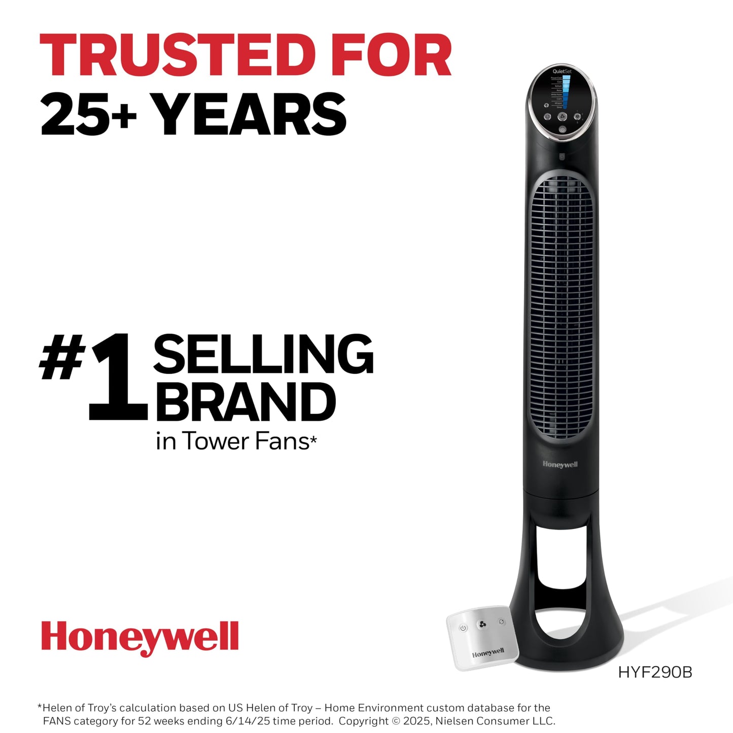 Honeywell QuietSet Whole Room Tower Fan, Oscillating Tower Fan with Remote, Black, HYF290B