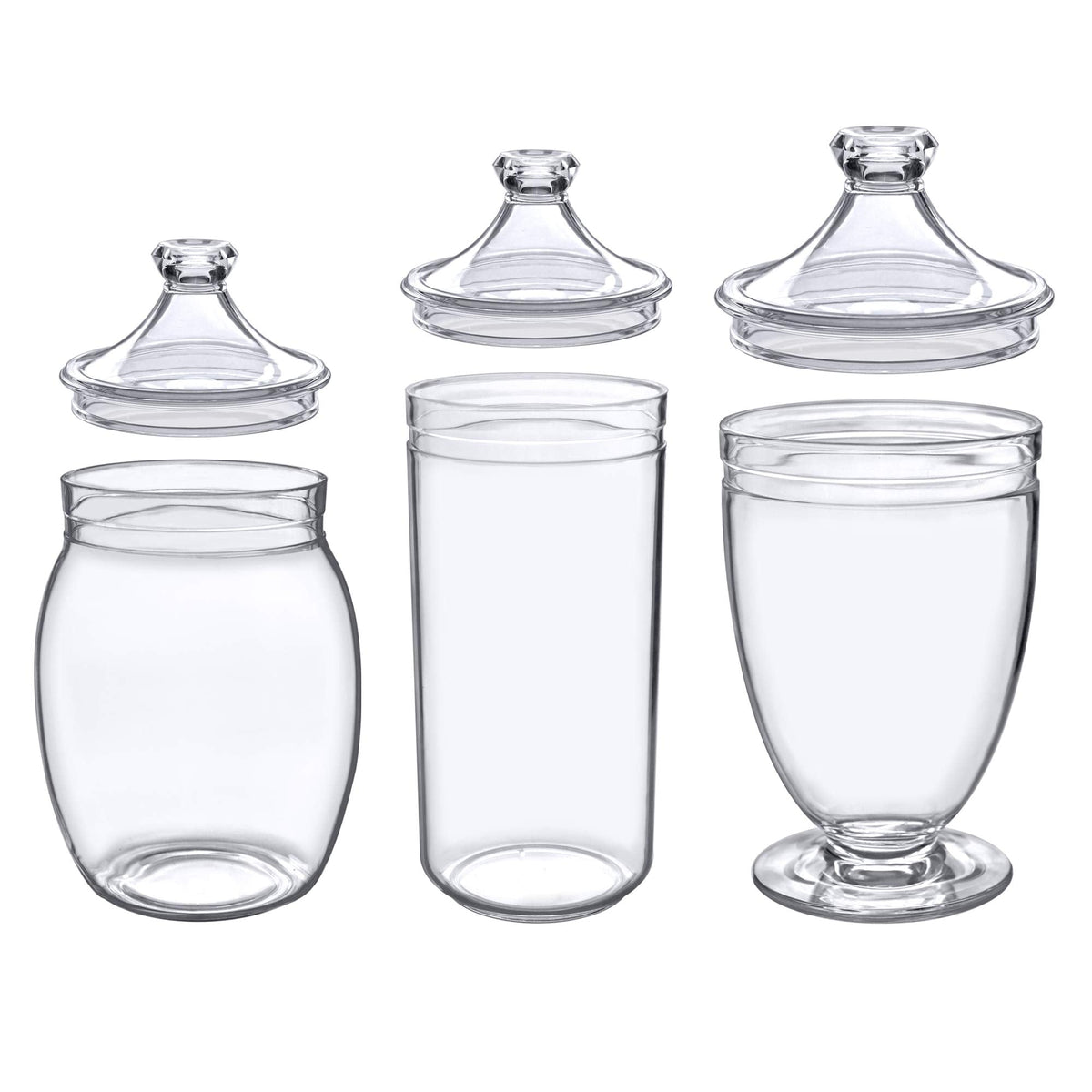 Amazing Abby - Adore - Plastic Apothecary Jars (3-Piece Set, 52/46/46 oz) (NOT Glass), Acrylic Jars with Lids, Bathroom Canisters, Candy Buffet, Wedding Display, BPA-Free and Shatter-Proof