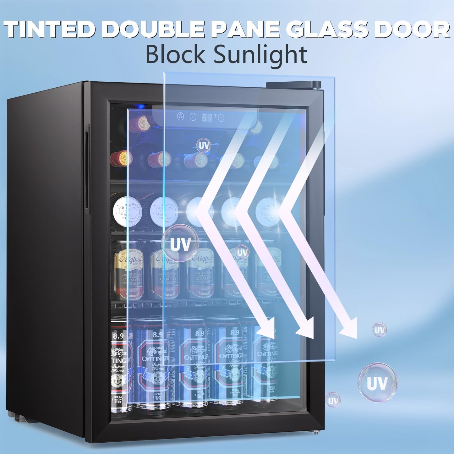 Electactic 2.6 Cu.ft Beverage Refrigerator Cooler, 95 Can Mini Fridge Glass Door with Adjustable Shelves, Digital Temperature Display, Freestanding Small Drink Fridge for Home, Office or Bar(Black)