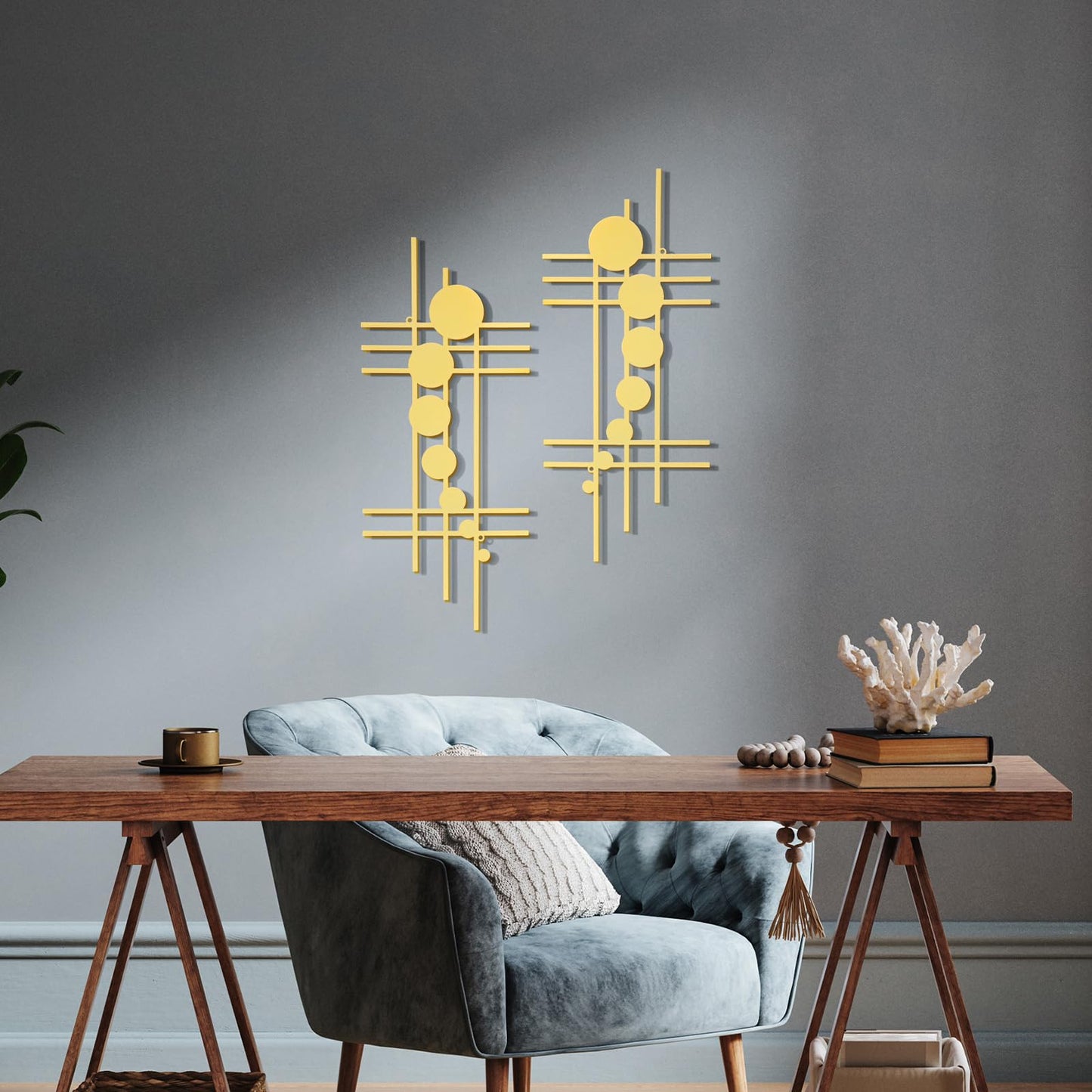 Therwen 2 Pcs Metal Wall Art 15.75 x 7.09 Inch Abstract Minialist Metal Decor Vertical Wall Sculptures Geometric Modern Hanging for Living Room Home Bedroom Office Study Decorations Gifts