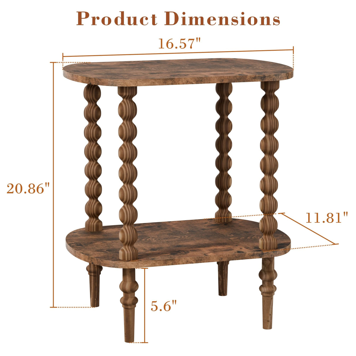 2-Tier Side Table, Small End Table with Storage Shelf for Small Spaces, Modern Bedside Tables for Living Room, Bedroom, Corners, and Office (Rustic Brown, 11.81 inch)