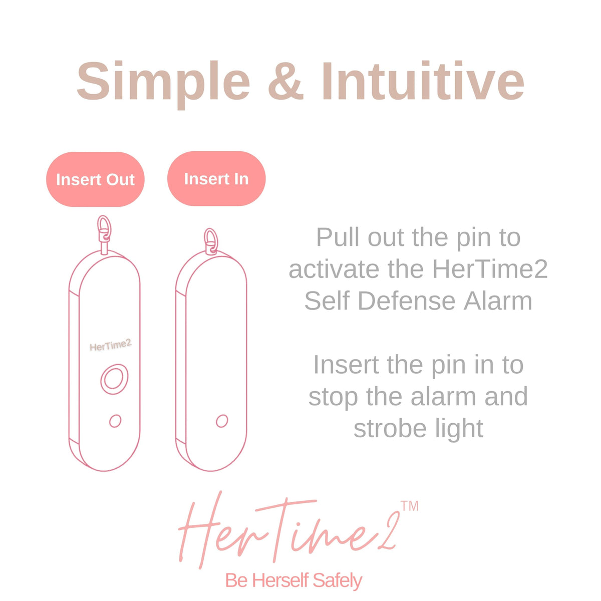 HerTime2 Personal Safety Alarm – Travel Safe Waterproof – Gift for Women College Girls – Self Defense Keychain – Extra Loud Siren – Strobe Light – Cute Key Chains Protection (Rose Gold)