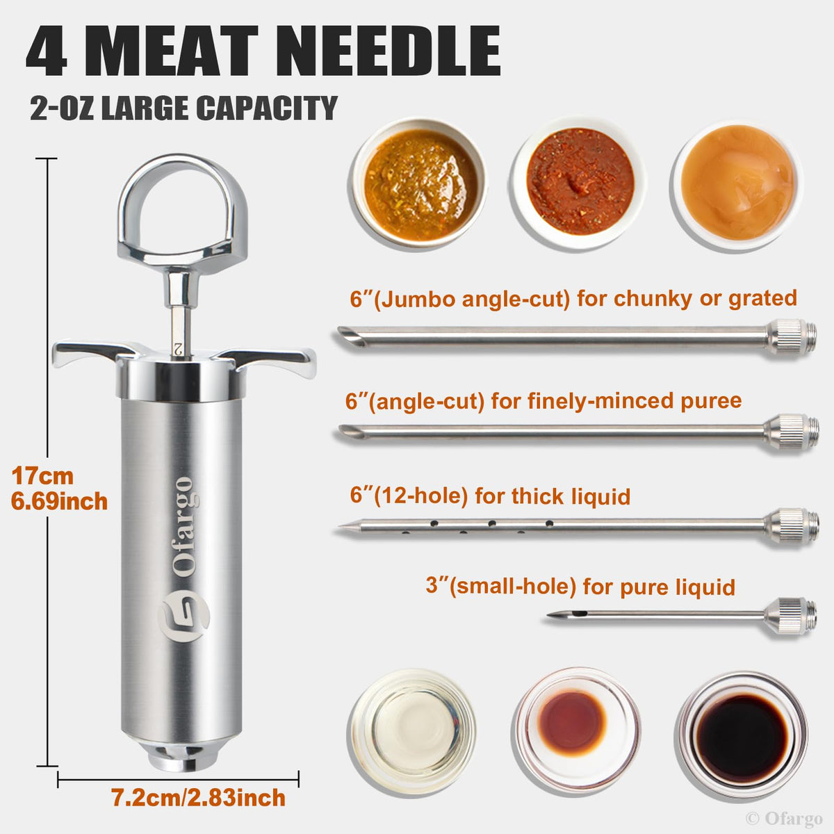 Ofargo Stainless Steel Meat Injector Syringe Kit with 4 Marinade Needles for BBQ Grill Smoker, Mother Day Gifts for Mom Men Dad Husband Him, 2-oz Large Capacity, Both Paper User Manual and E-Book Recipe