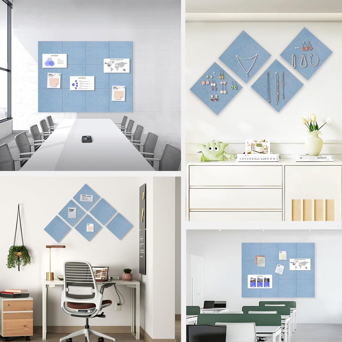 Large Cork Board for Office Wall Decor,48"x36"-12 Pack Felt Wall Tiles with Safe Removable Adhesive Tabs, Thicker 0.47in, Felt Bulletin Board Pin Board Cork Boards for Walls - Light Blue