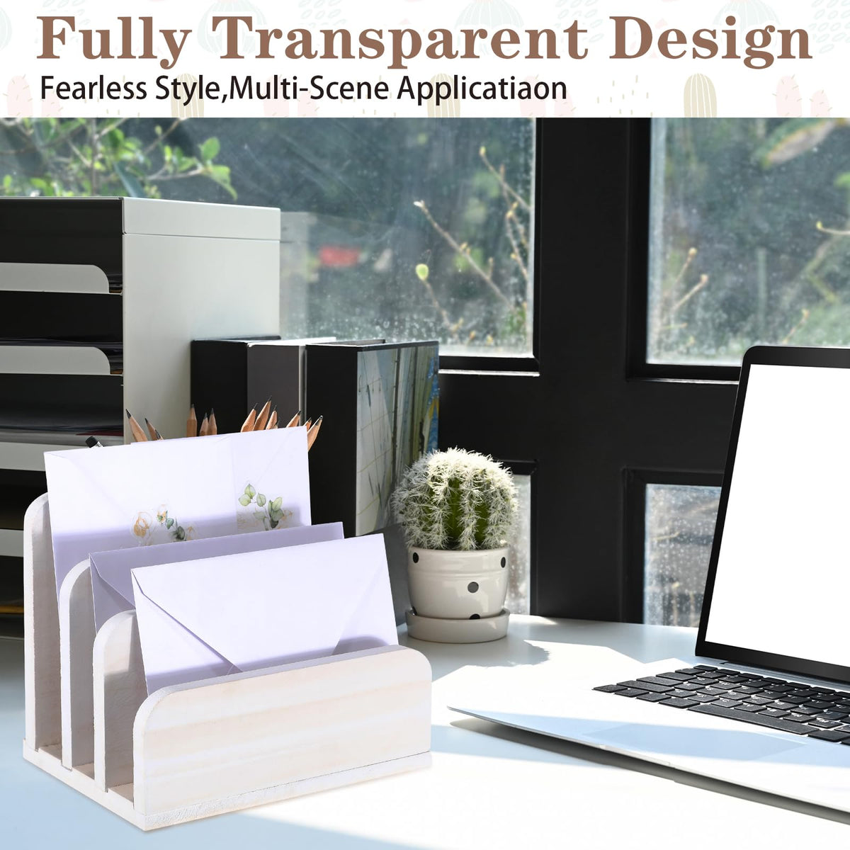 Briwooody Wooden Mail Organizer 3 Slots Mail Holder for Desk Wood File Paper Letter Holder for Letter Envelope Filing Cell Phone Document Storage, Organizer Tray for Office and Home(White)