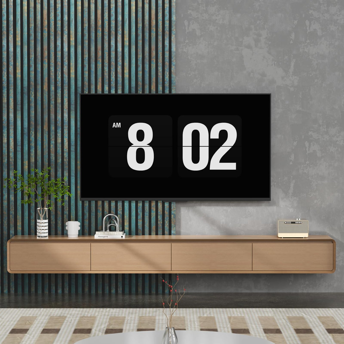 GreenClad Wood Slat Wall Panels for Interior Wall Decor, Acoustic MDF Wall Panels with PET Backing, Easy Install Wall Paneling for Living Room Bedroom Office, Antique Teal Blue Accent (94" x 12.6")
