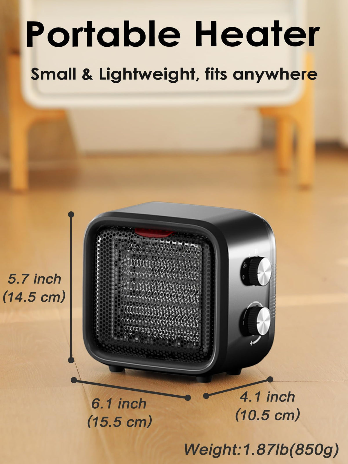 Csakri Small Space Heater, 1500W Mini Desk Heater for Office, Portable PTC Ceramic Heater with Thermostat, 2S Fast Heating, Safe & Quiet for Bedroom, Bathroom, Under Desk & Indoor Use