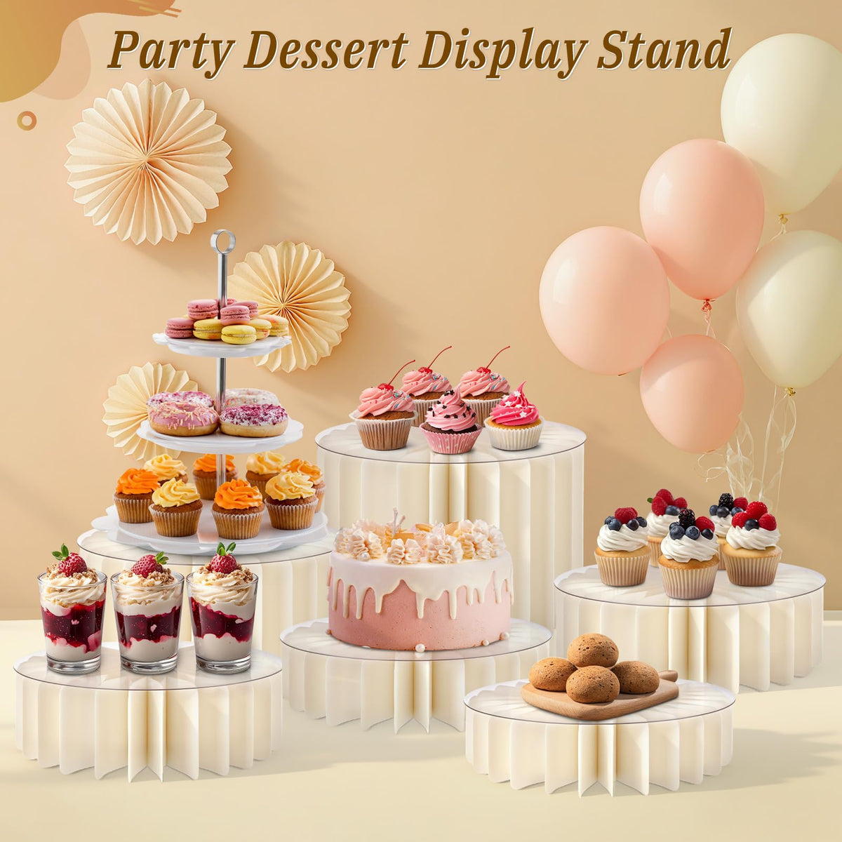Youjoitim 6Pcs Buffet Risers, Food Risers for Table, Foldable Cake Display Stands, Tall Cardboard Cupcakes Stand for Show Catering Desserts Jewelry Wedding Birthday Party Decoration (White)