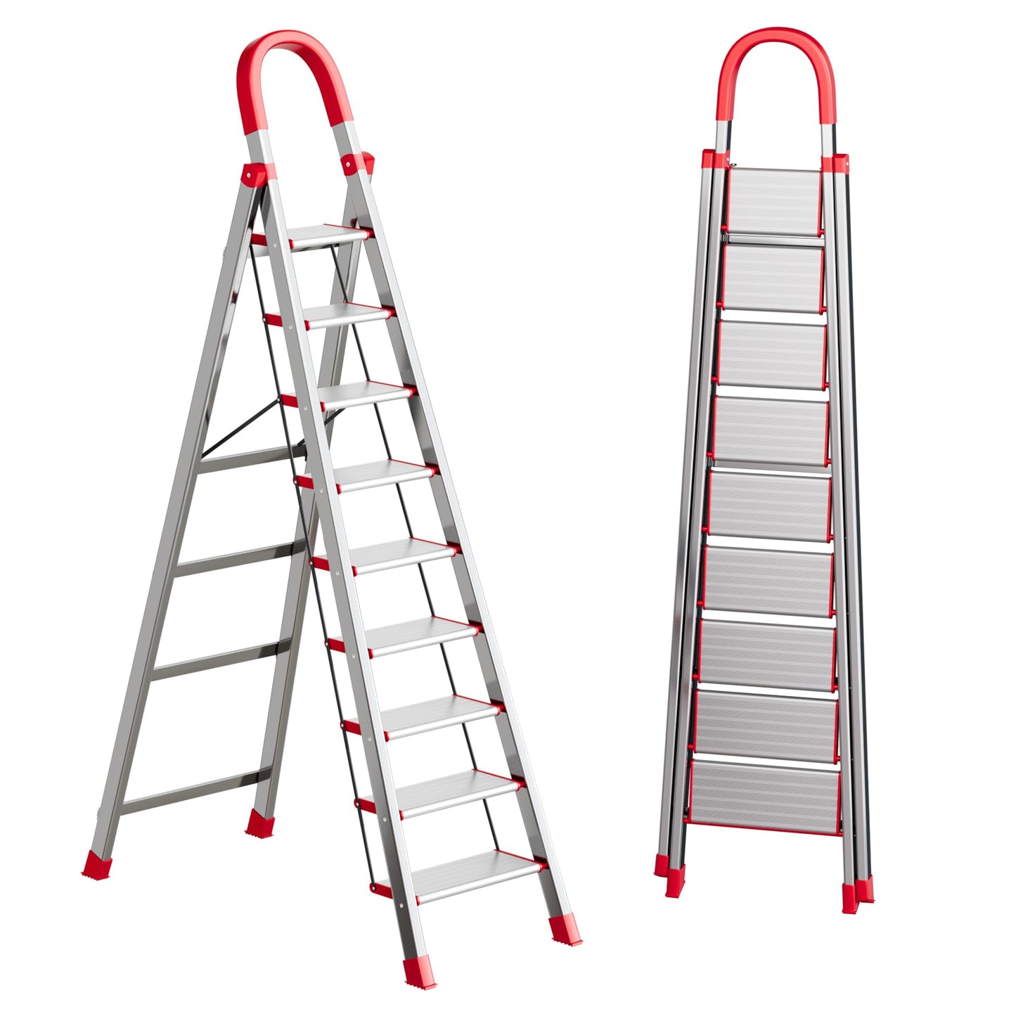 NYtoll 9 Step Ladder,Heavy Duty Step Stool with Non-Slip and Widen Pedals,Step Ladder with Safe Handrail,Space Saving for Home,Kitchen,Indoor & Outdoor