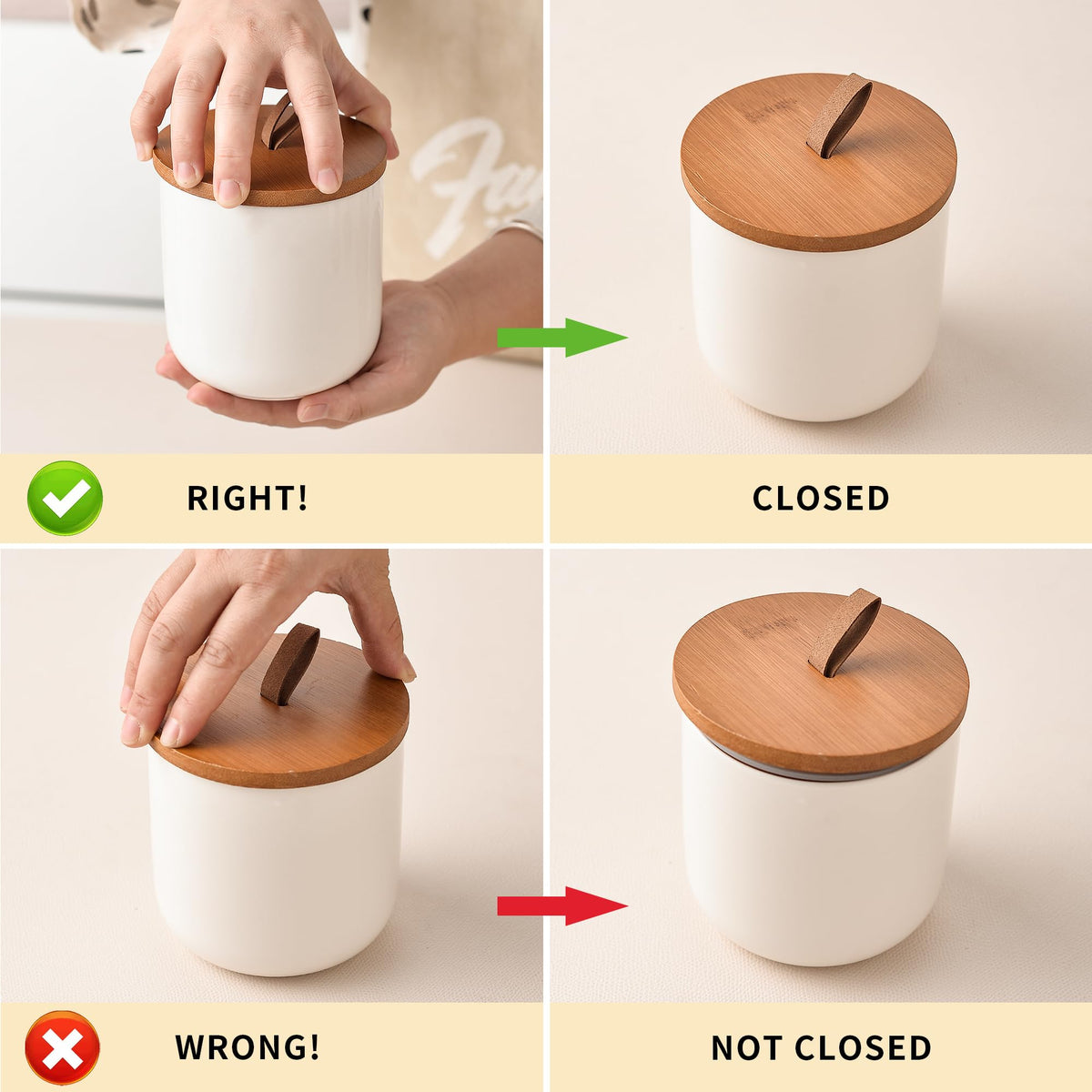 CoorFormer White Ceramic Canister Set with Bamboo Lids, 4-Piece Airtight Food Storage Jars for Kitchen – Flour, Sugar, Coffee, Tea, Spice – Smaller, Small, Medium, Large Sizes