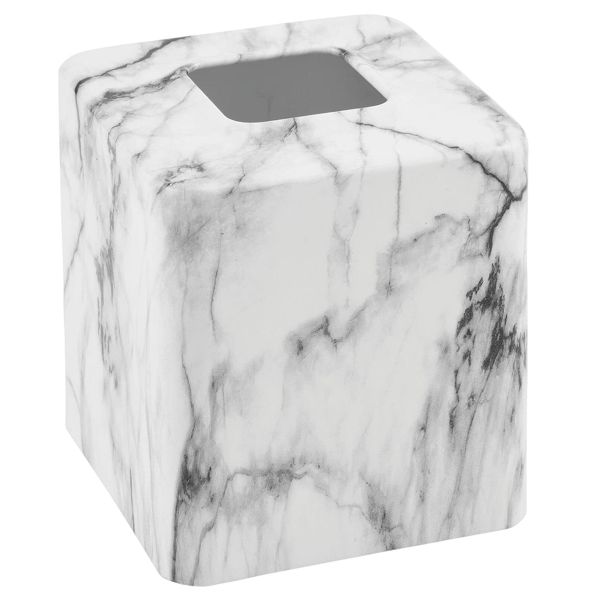 mDesign Metal Square Tissue Box Cover, Modern Facial Paper Holder - Accessories for Bathroom Vanity Countertop, Bedroom Dresser, Night Stand, Desk, Office and End Table - Unity Collection - Marble