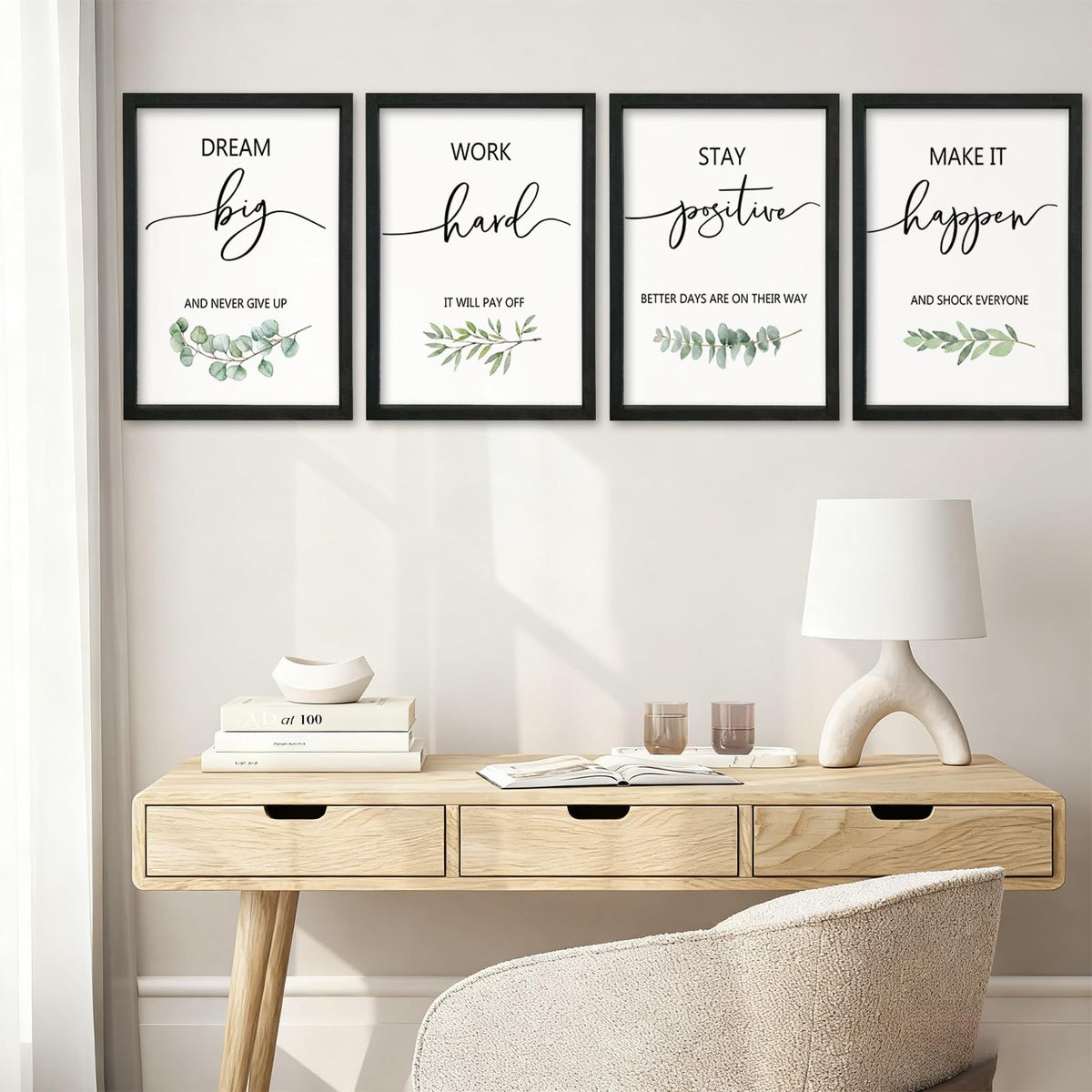YWJKWLGS Inspirational Quote Wall Art Set 11x16 Inch Set of 4 Motivational Home & Office Decor for Positive Family Encouragement Wooden Framed Signs (Black)