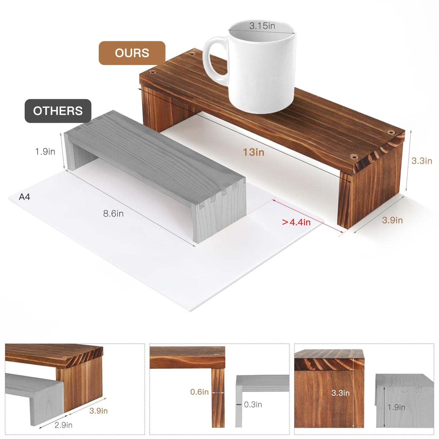 Tovacu Plant Stand Shelf for Desk Window Sill Countertop Succulent Stand Desktop Shelf 3 Tiers Small Wooden Tabletop Ladder Plant Shelves for Cupcake Stand Riser Spice Rack Holder