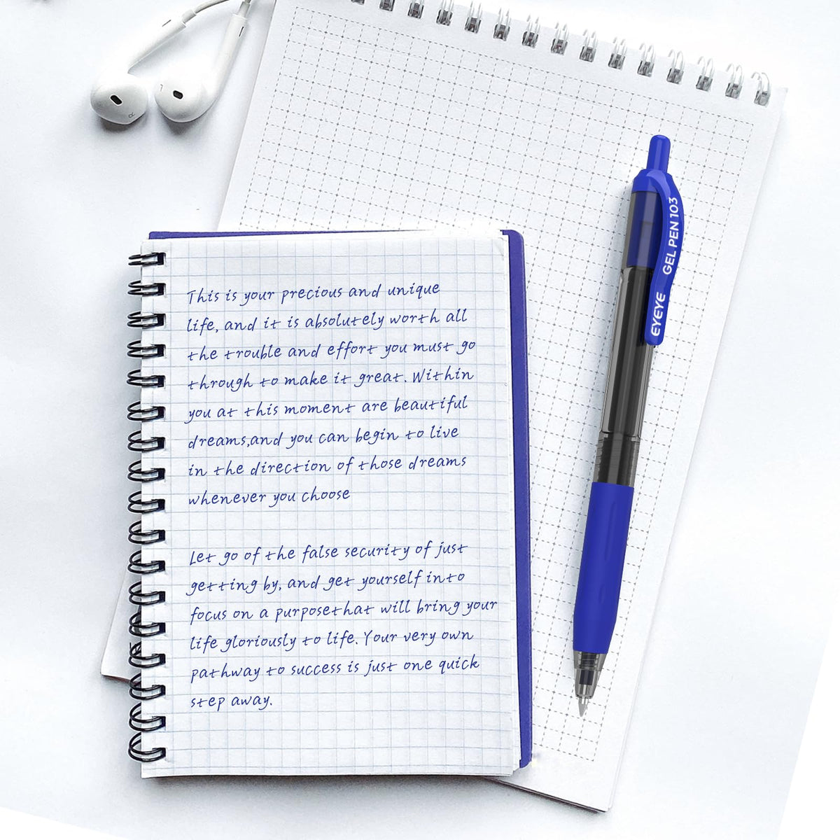 EYEYE G-103 Retractable Gel Pen 0.5mm, 50 Pack Extra Fine Point Blue Ink Pens Quick Drying, Ballpoint Pen Fine Point Smooth Writing Pens for for Office School Supplies