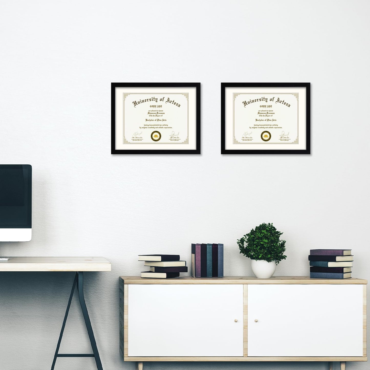 CORE ART 11x14 Black Certificate Frames with Mat,Display Diploma 8.5 x 11 or Document 11 x 14 without Mat,Multipack College Degree Frames for Wall or Tabletop Display,Set of 4