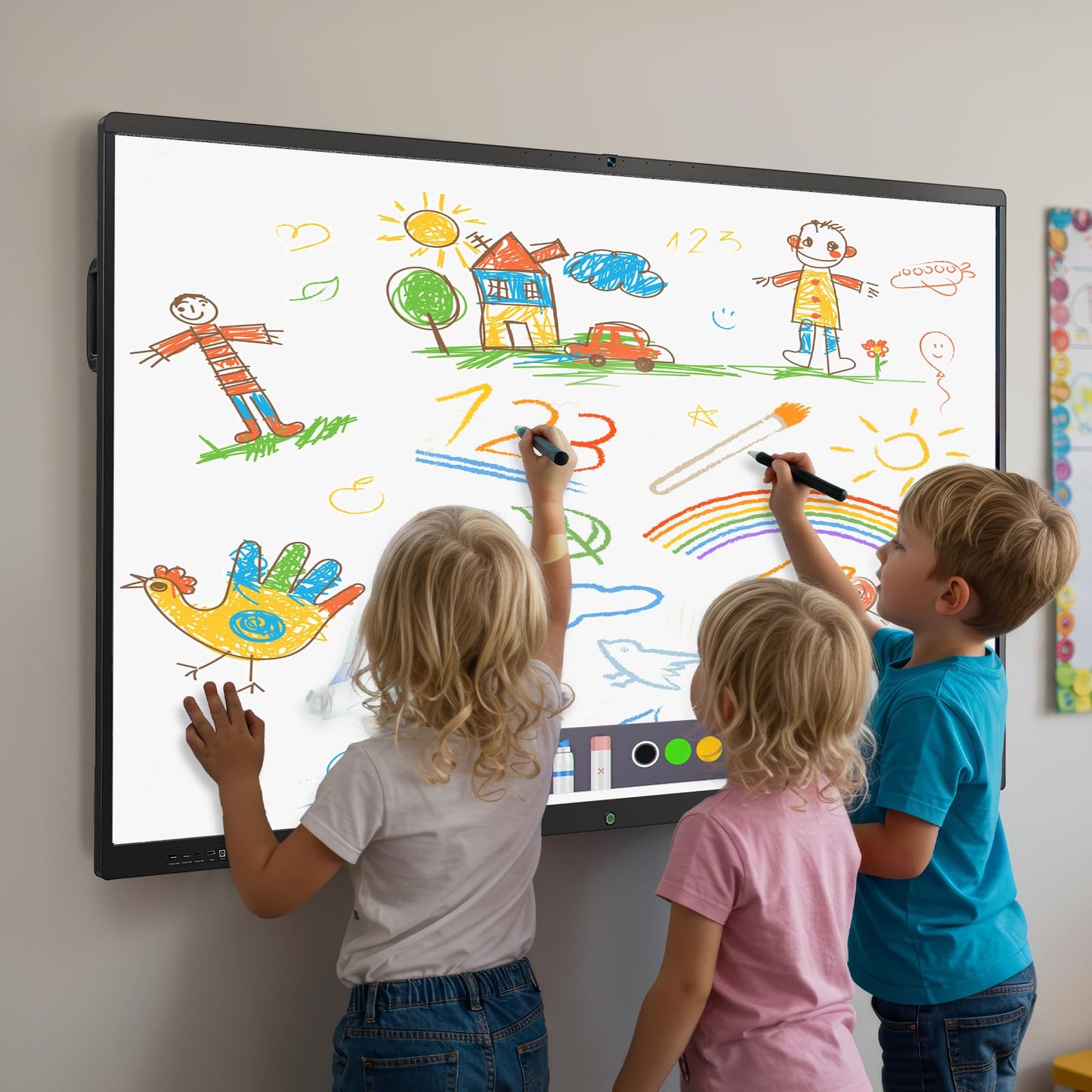 JASZDOT 55'' Smart Board, 4K UHD Interactive Touchscreen Whiteboard, Android13 8+128GB Wireless Smartboard for Classroom Home Office Studio