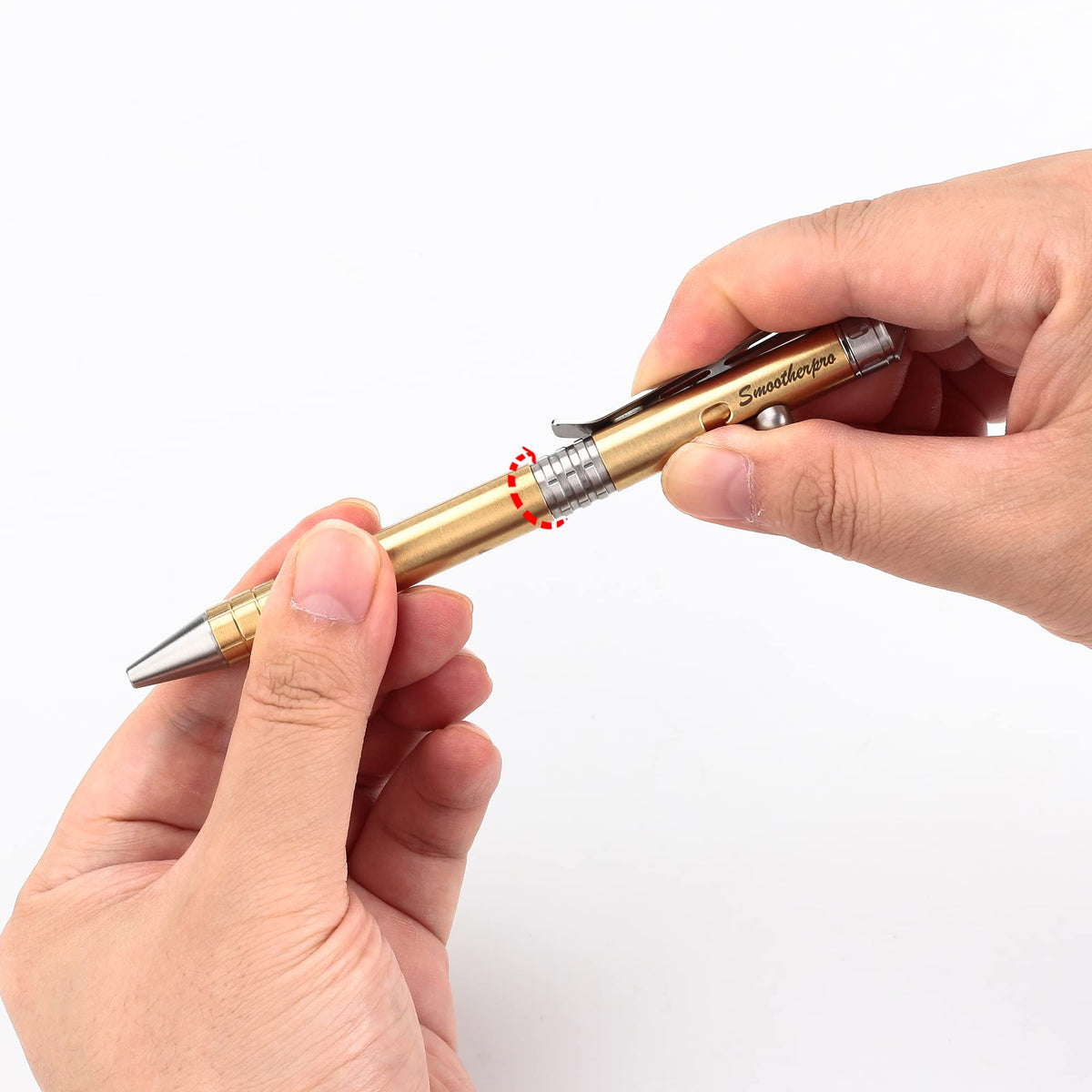SMOOTHERPRO Solid Brass Bolt Action Pen Shorty Size Compatible with Parker Refill Stainless Steel Clip Medium Weight for Tremor Parkinson Arthritic Signature and Gift (SPR138)