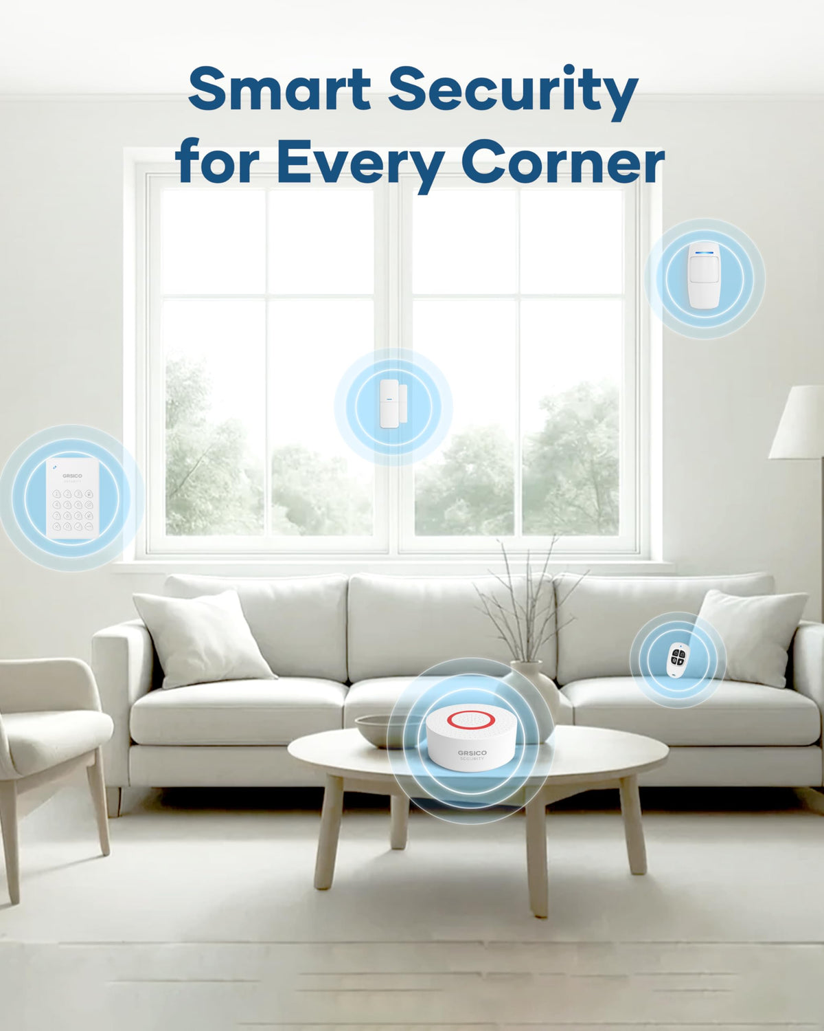 GRSICO 9-Piece Home Security System, WiFi Wireless Alarm System, 120dB Siren Alert, DIY Smart Security System for House and Apartment, Smart Life App Control, No Monthly Fee, 2.4GHz WiFi
