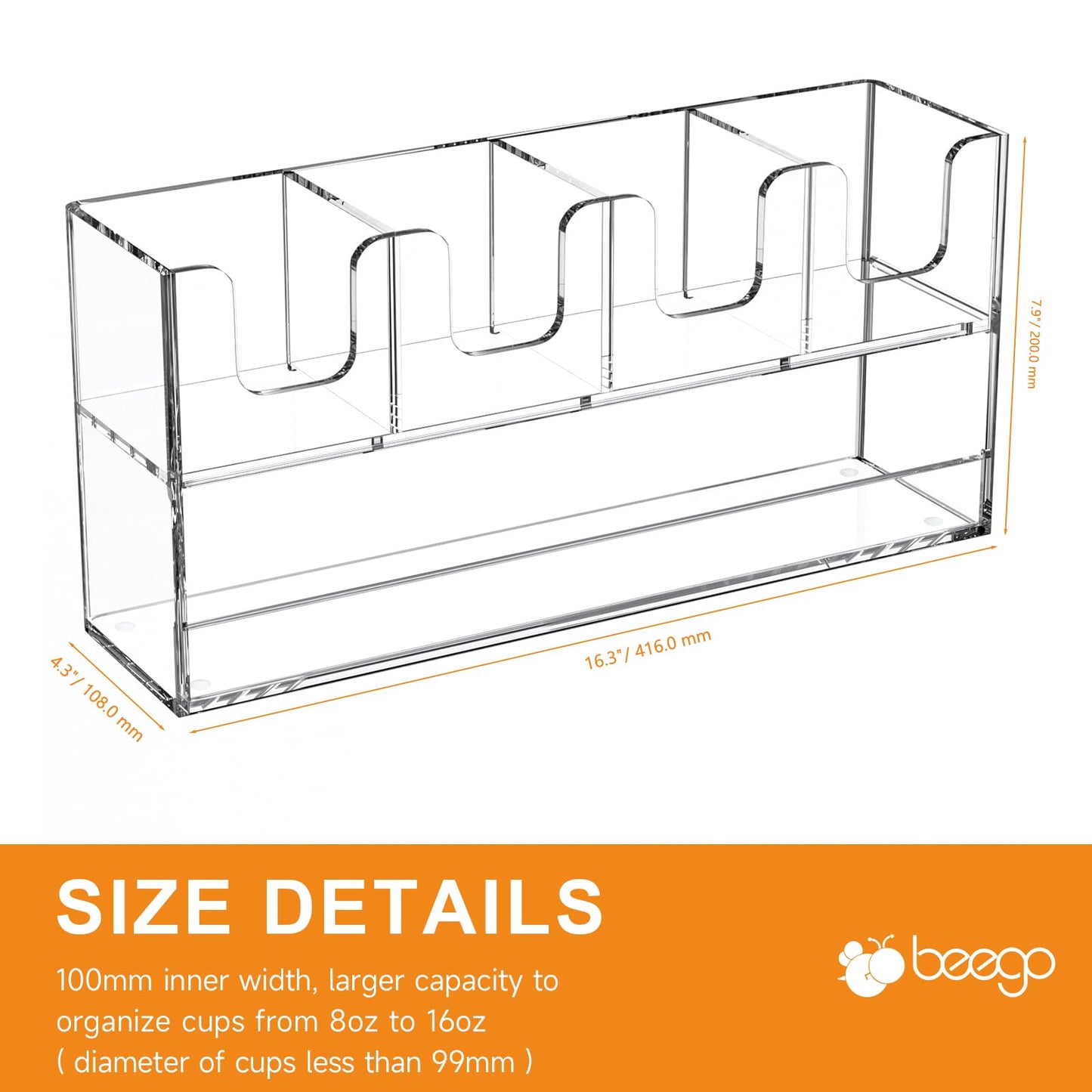 Beego 5-Compartment Cup Holder for Countertop - 2-Tier Clear Acrylic Cup Dispenser Coffee Station Paper Cup and Lid Organizer Condiment Storage for Restaurant Breakroom Kitchen Bar Accessories