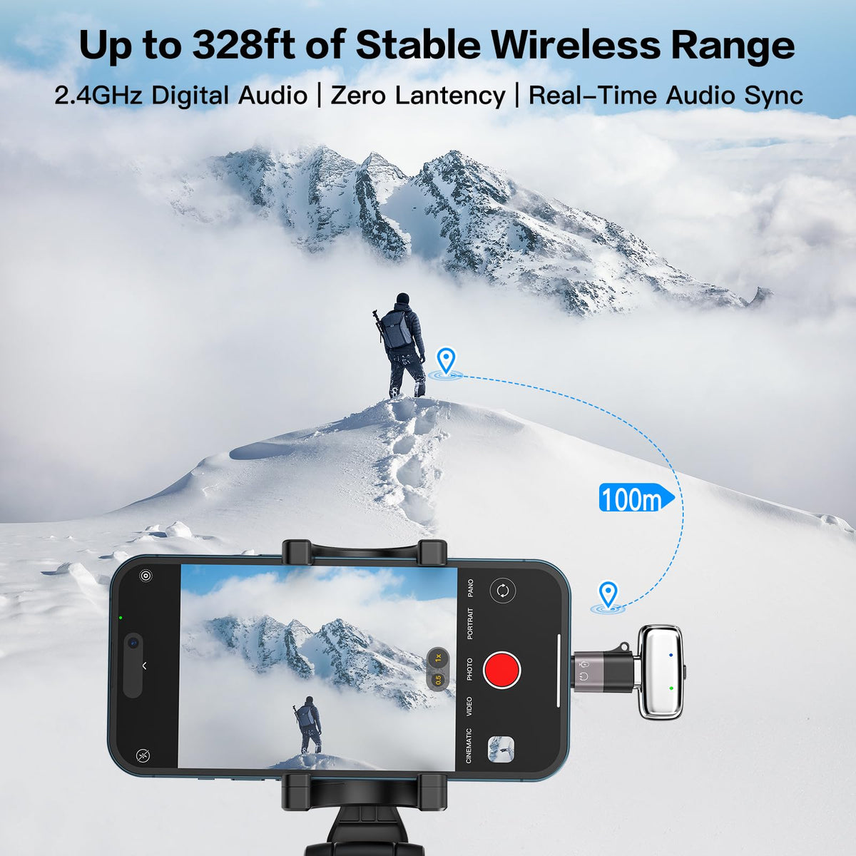 ZealSound Mini Wireless Lavalier Microphone for iPhone iPad Android, Dual Channel Wireless Microphones with Noise Cancellation, Mute & Volume Control, 33H Battery Case, USB-C & Lightning Plug & Play