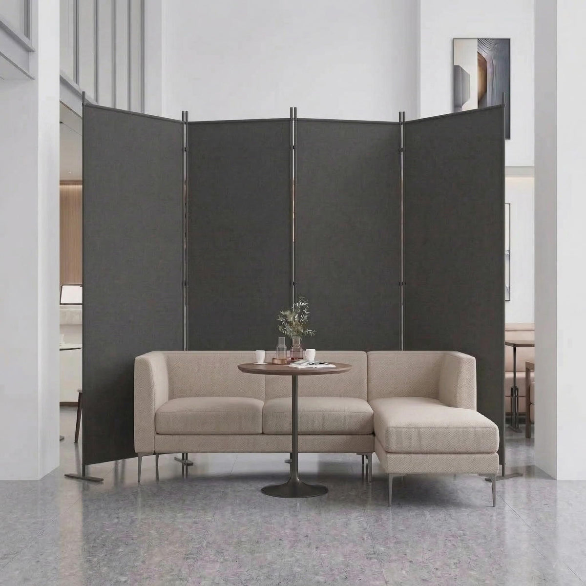 4-Panels Room Divider, 6FT Tall Freestanding Privacy Screen, Portable Partition with Non-Slip Base for Home Office, Bedroom, Studio Room Separation 80" W X 71" H Gray
