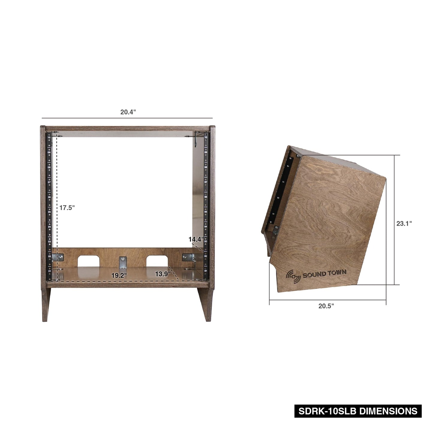 Sound Town DIY 10U Angled Desktop Turret Studio Rack with Solid Baltic Birch Plywood, Weathered Brown, Assembly Required (SDRK-10SLB)