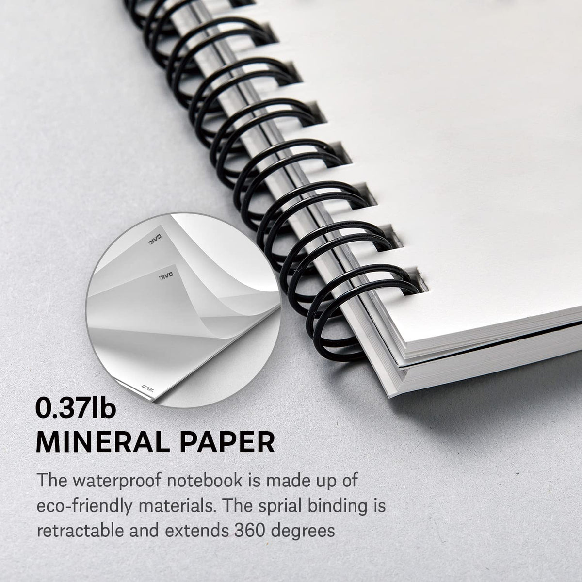 GAK. Stone Paper Notebook | No Lines Spiral Notebook Waterproof Sheet Aesthetic Journal for Note Taking | Notebooks for Work & Aesthetic School Supplies | Large Size, White (7.2”x10.1”, 50 sheets)