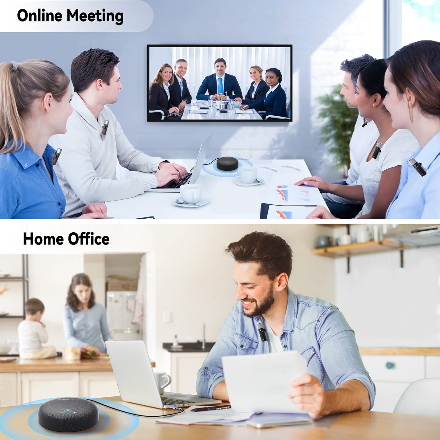 ZHUOSHENG Conference Speaker and Microphone, USB Sperakerphone with 10 AI Mics, 360° 66Ft Voice Pickup, Noise Reduction and Echo Cancellation for 10 People, Compatible with Multi-Leading Platforms