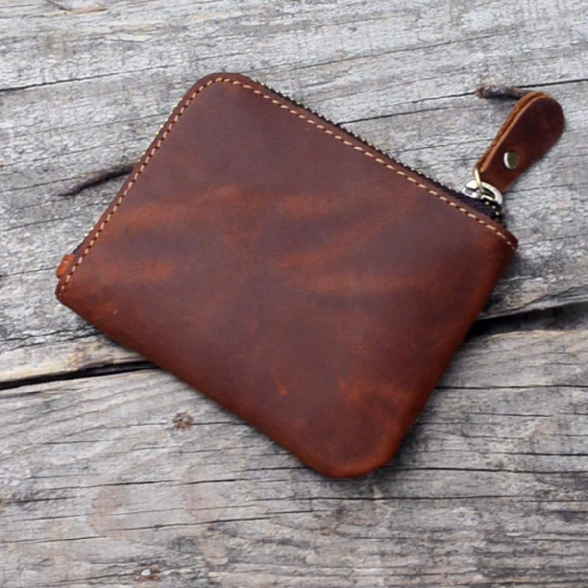JJNUSA Genuine Leather Zipper Coin Purse Wallet With Key Car Smart Holder, Change Purse, Coin Pouch Holder For Men (Brown)