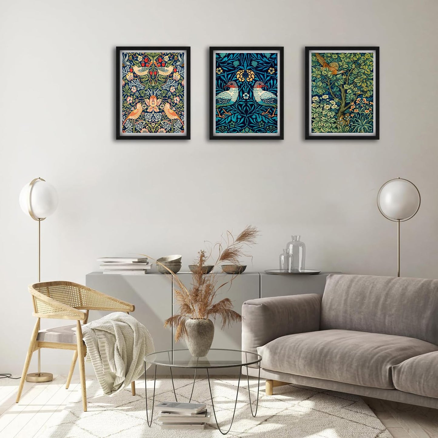 Framed William Morris Wall Art Floral Bird Decor 11" Lx14 W, Animal Artwork Wall Pictures Modern Aesthetic Canvas Prints for Living Room Bedroom Bathroom Office Kitchen Decoration