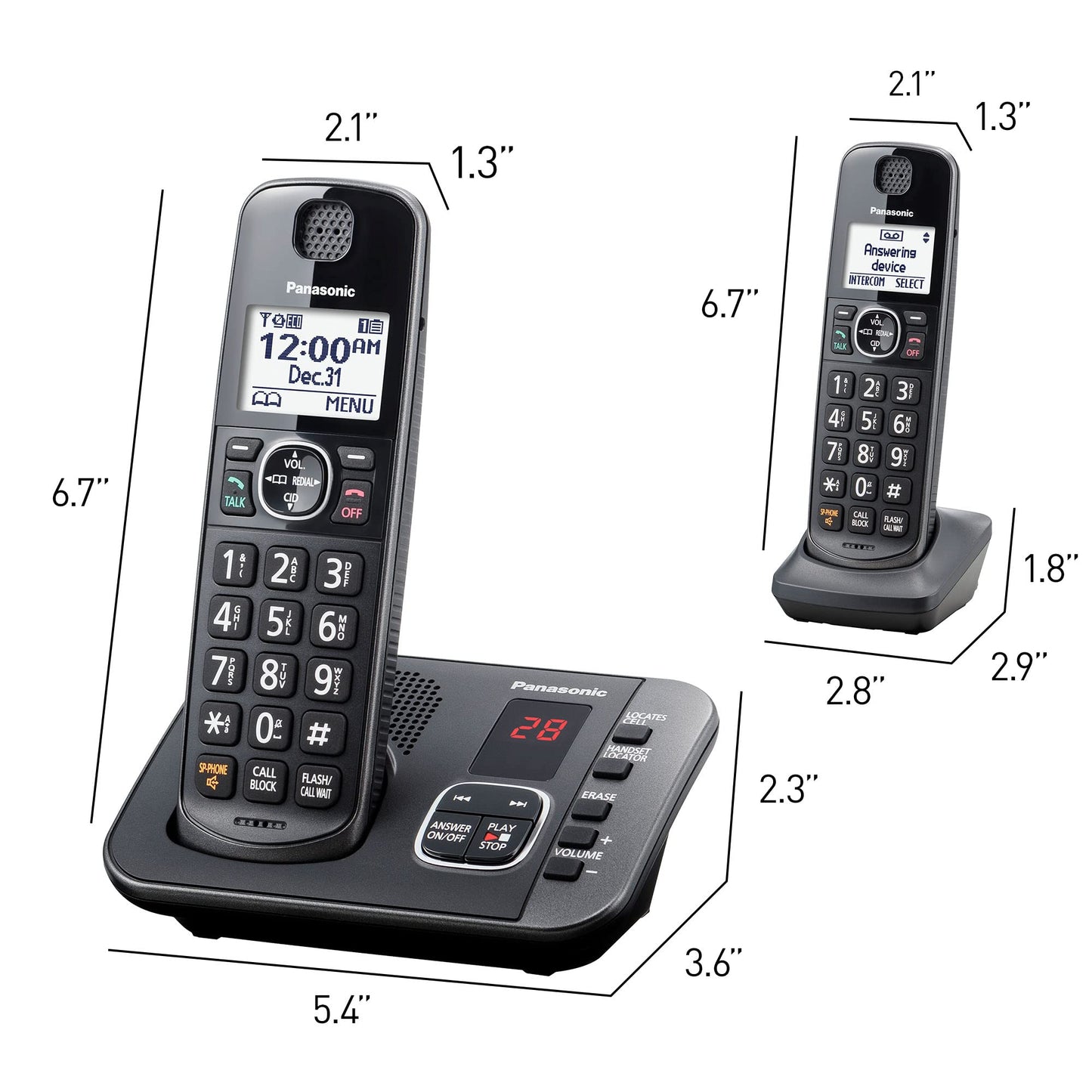 Panasonic DECT 6.0 Expandable System, Cordless Phones With Answering Machine and Call Blocking - 3 Cordless Phones 3 Handsets - KX-TGE633M (Metallic Black)