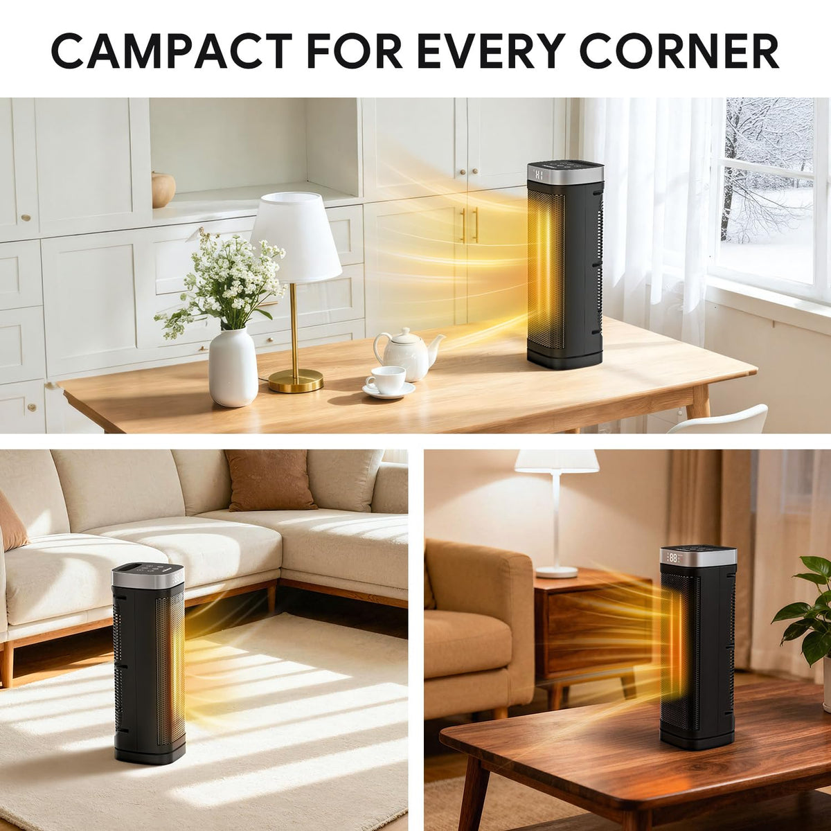 17 Inches Space Heater, 1500W Electric Heaters for Indoor Use with Thermostat, 70° Oscillation, 5 Modes, Remote, 12H Timer, Quiet Portable Heater for Office, Bedroom, Large Room