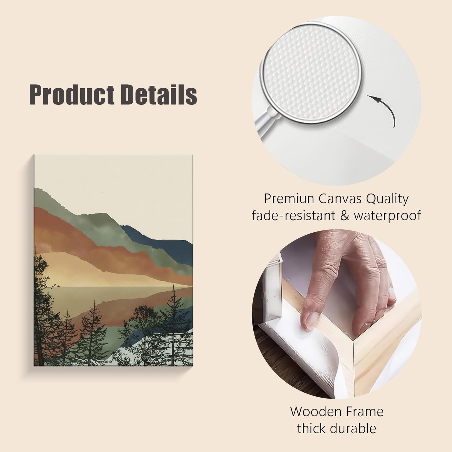 Framed Boho Mountain Landscape Wall Art Set of 3-Canvas Prints, with Sunset and Lake Pictures posters Modern Minimalist painting Living Room, Bedroom, Office Ready to Hang 16x24Inch