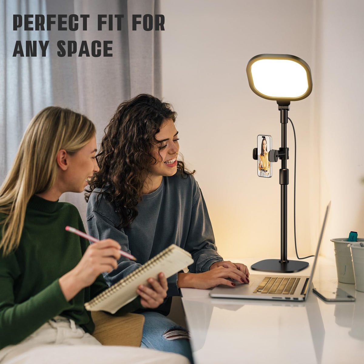 2 Packs Video Conference Lighting Kits, Dimmable Desk Ring Light with Stand and Phone Holder, Computer Laptop Light for Zoom Meeting, Video Calls, Live Streaming, Podcasting, Video Recoring