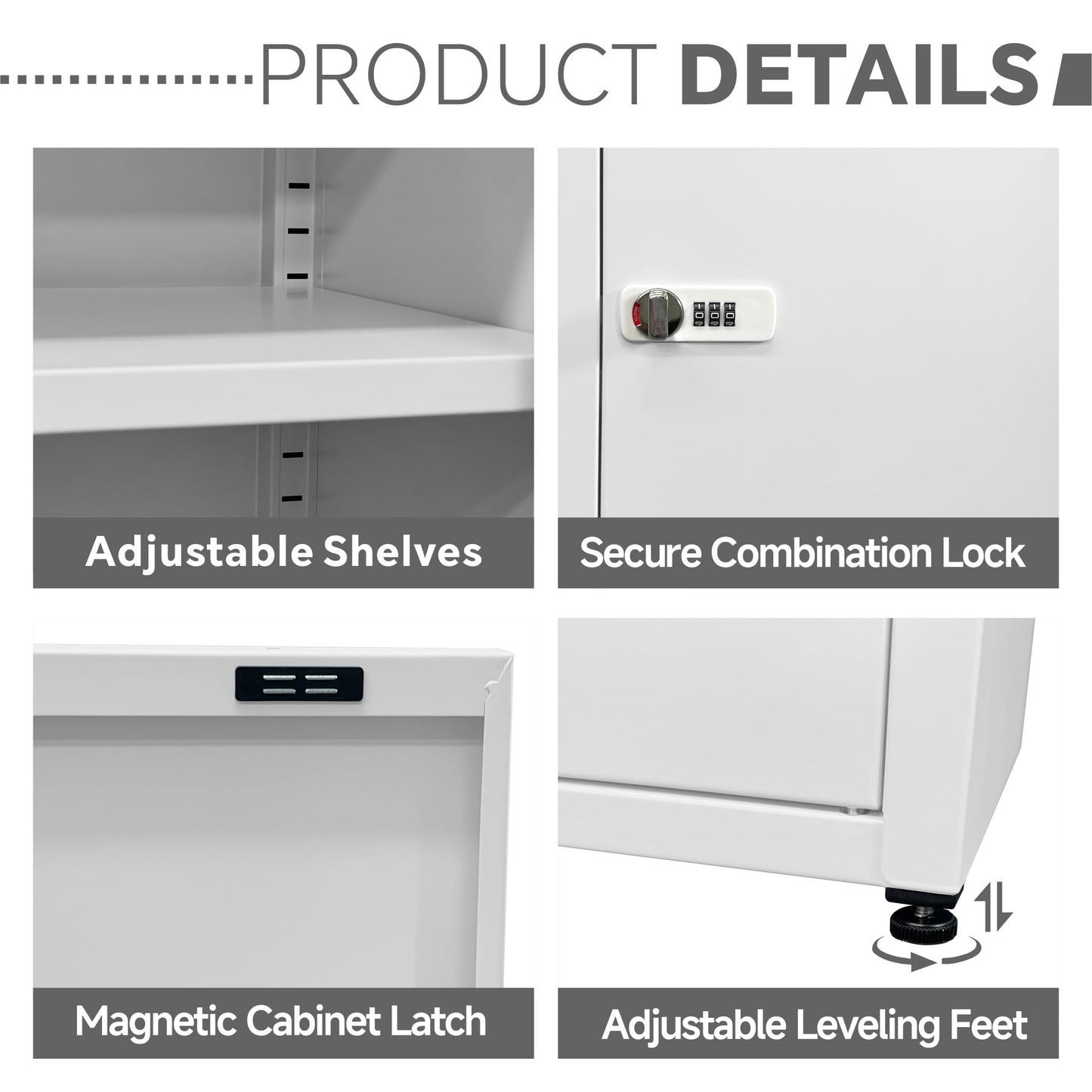 MIOCASA Metal Storage Cabinet with Lock, 3 Adjustable Shelves Single Door Steel Locker for Home, Office & Garage (White)