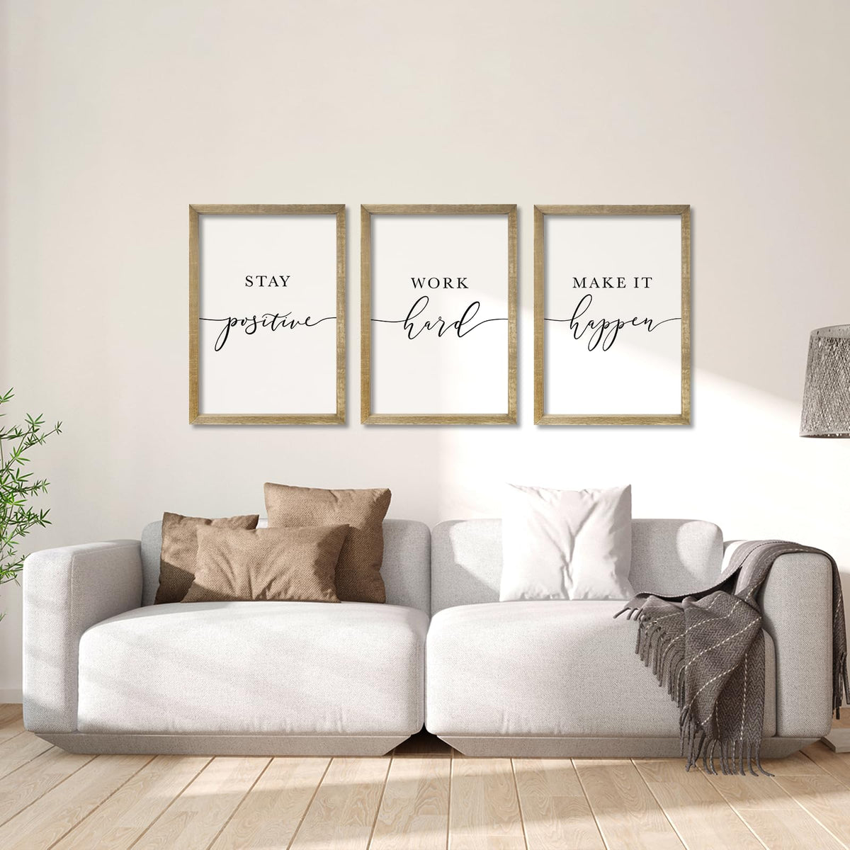 RLWangChao Inspirational Quotes Wall Art Decor 11"X16" 3 Piece Modren Office Stay Positive Work Hard Make It Happen Motivational Wood Framed Sign Living Room Positive Wall Hanging Decoration (Wood)