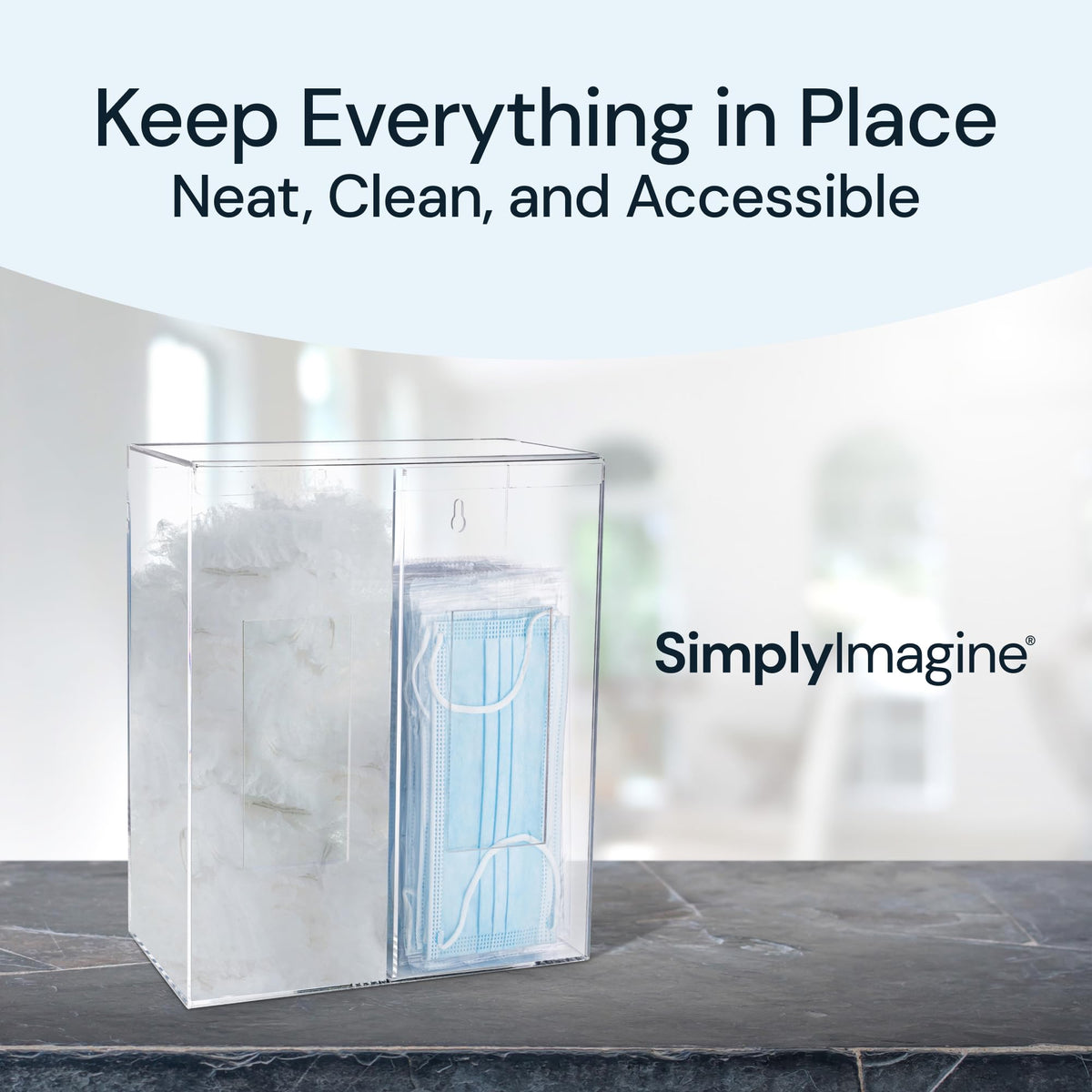 SimplyImagine Dual Hygiene Dispenser Station - Clear Acrylic - Glove Dispenser with Dust-Free Lid - Wall-Mount & Tabletop Glove Holder - Sanitation Station & Mask Container & Hairnet Holder