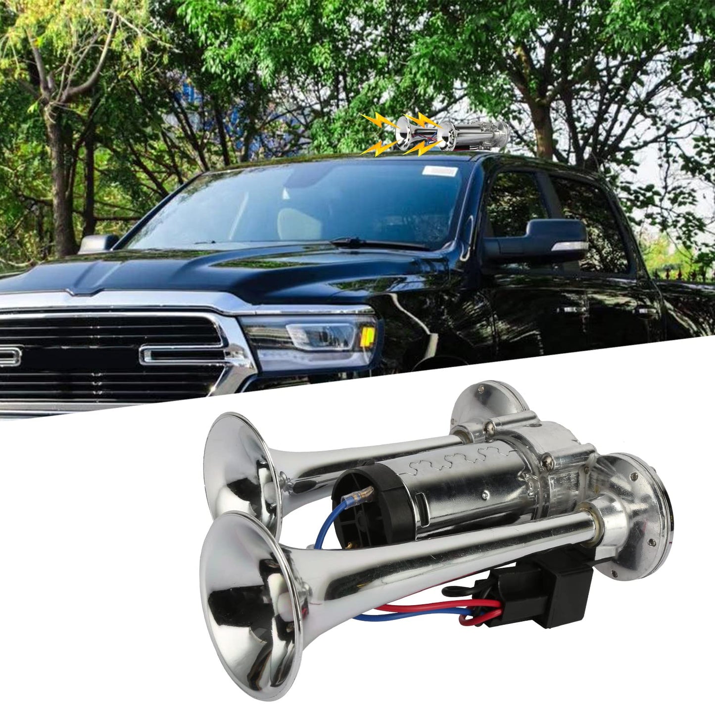 600DB Super Loud Dual Electric Air Horns Kit for Vehicles - With Compressor, Applicable for Cars, SUVs, Trucks, Boats (Sliver)